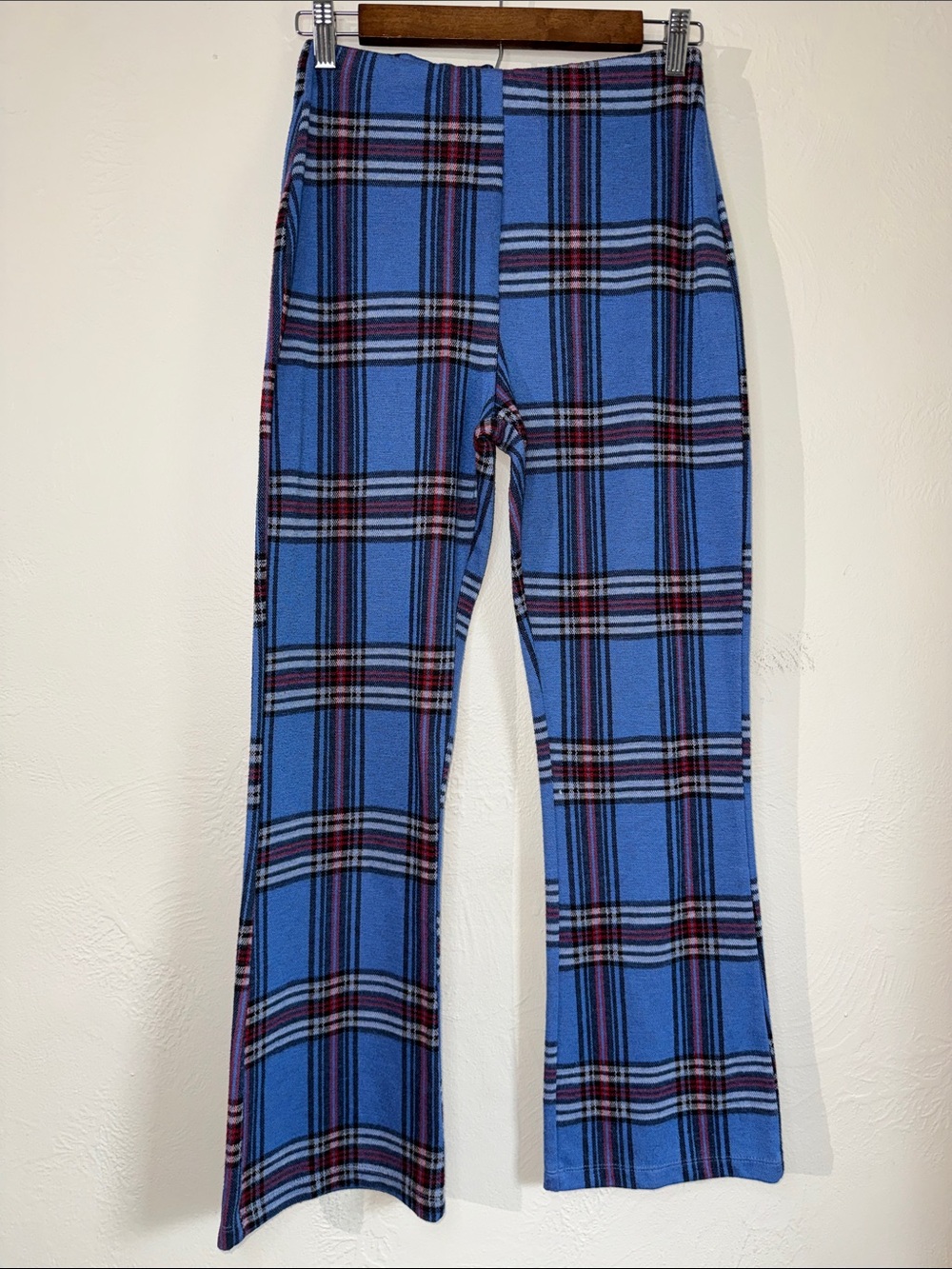 Urban Outfitters Blue Plaid Knit Flare Pants M
